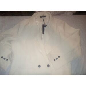 Homeyee Fashion Women's White Blazer ‎ 2Xl NWT Double Breasted 3 Button Sleeve